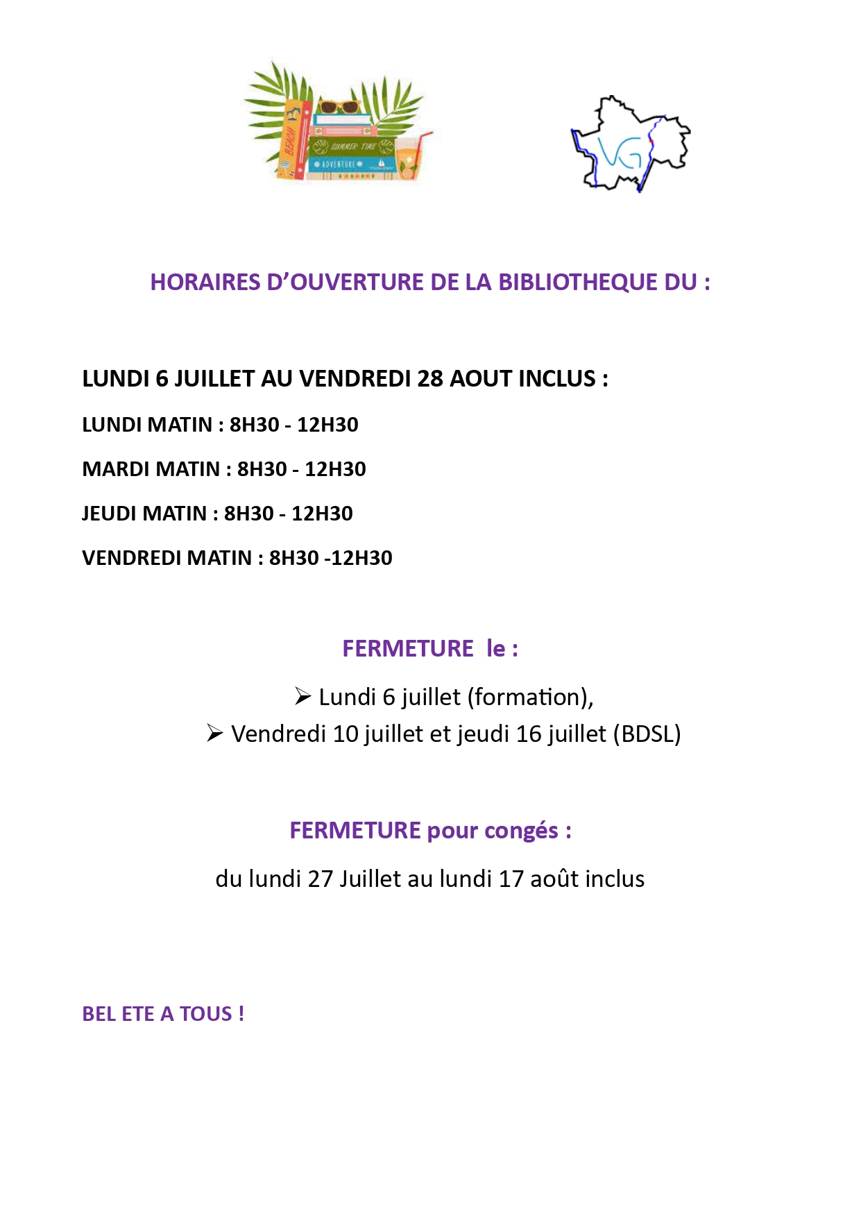 Horaires d'été à la bibliothèque