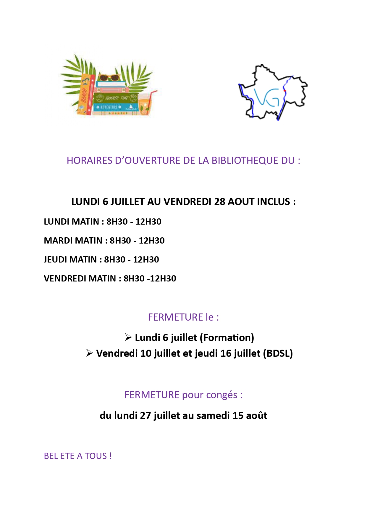Horaires d'été à la bibliothèque